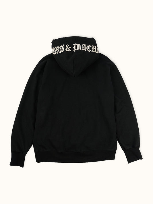 Sudadera con Capucha Chain en Negro, vista trasera — la espalda limpia y el bordado del contorno de la capucha. #color_negro