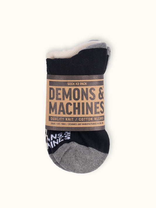 Detroit Low-Cut Socks 2-Pack in Ivory/Black, back view — the two-tone heel and cuff.