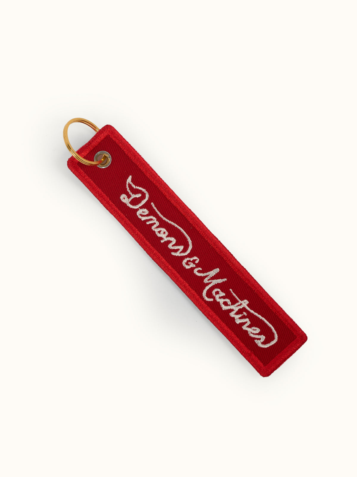 Twill de algodón pesado, bordado en ambas caras — Llavero Please Start en Rojo. #color_rojo