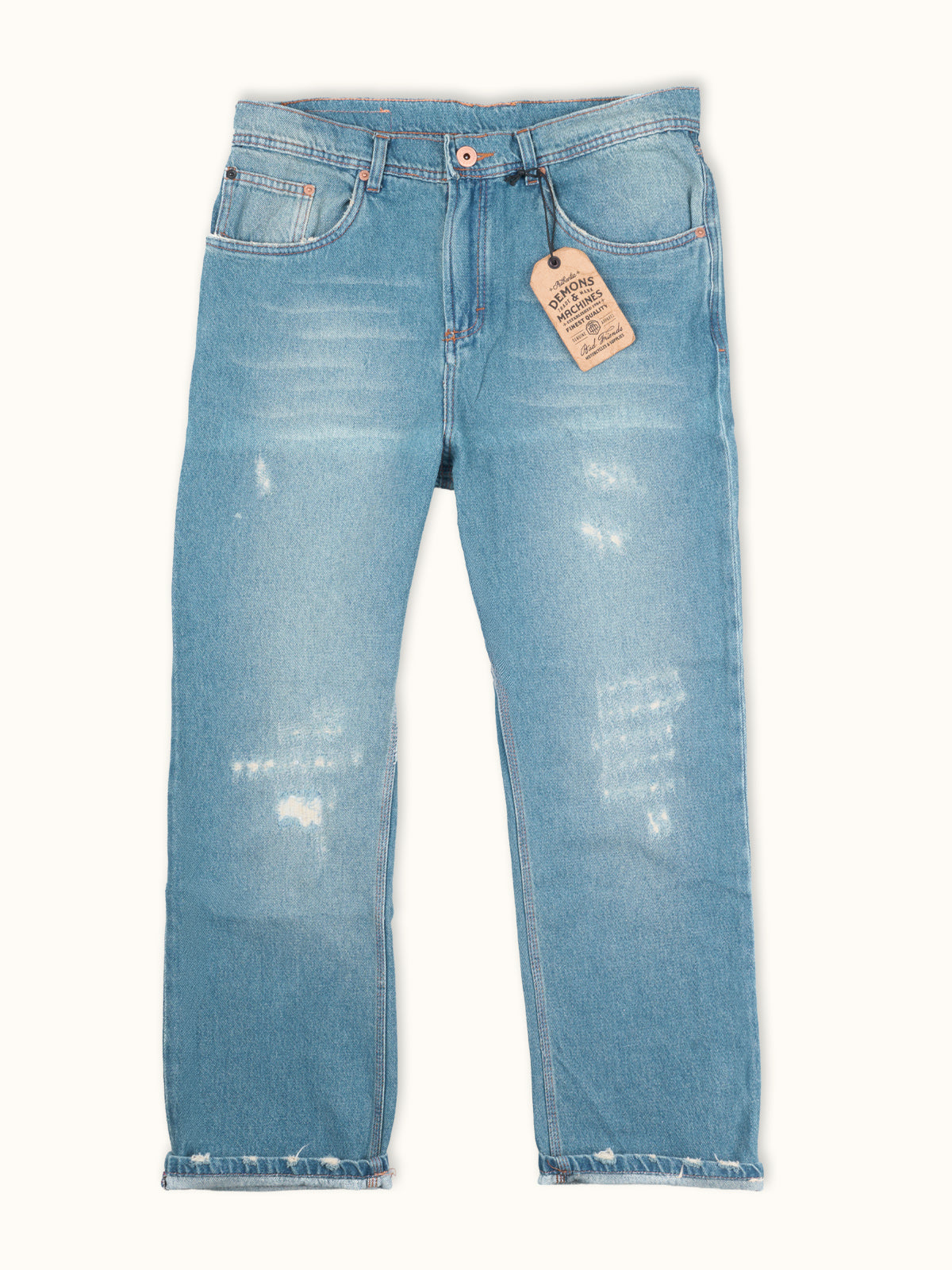 Jeans Alex Oversize Fit en Azul Claro, vista frontal — mezclilla rígida de algodón. Demons & Machines. #color_azul_claro