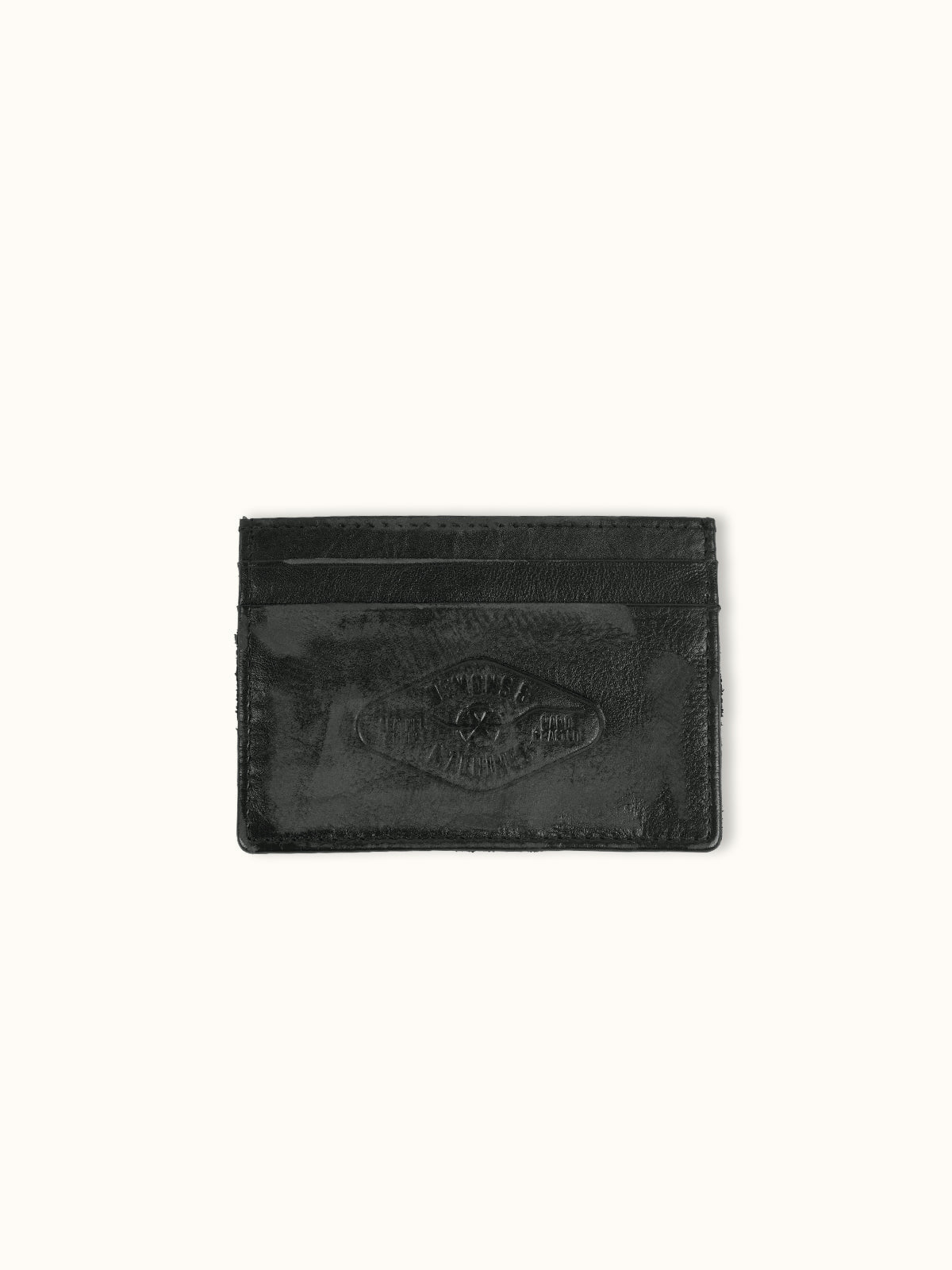 Tarjetero de Piel Atlanta en Negro, vista frontal — piel vacuna vintage. Demons & Machines. #color_negro