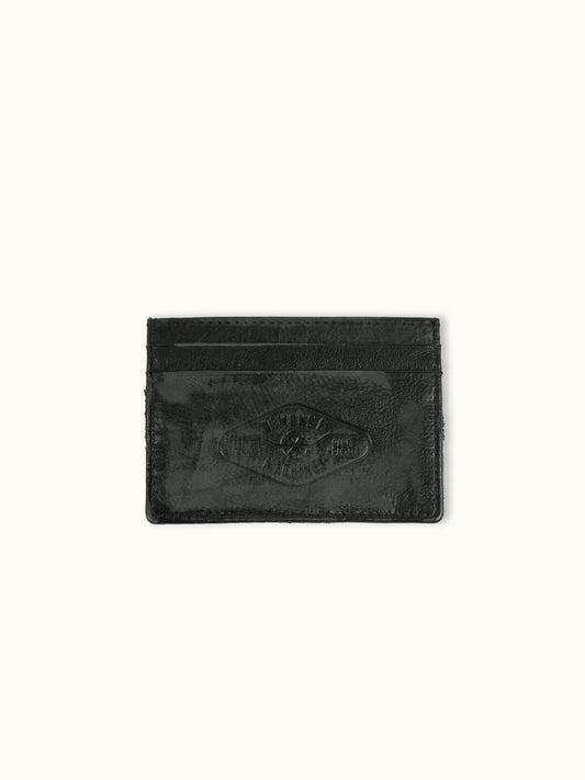 Tarjetero de Piel Atlanta en Negro, vista frontal — piel vacuna vintage. Demons & Machines. #color_negro