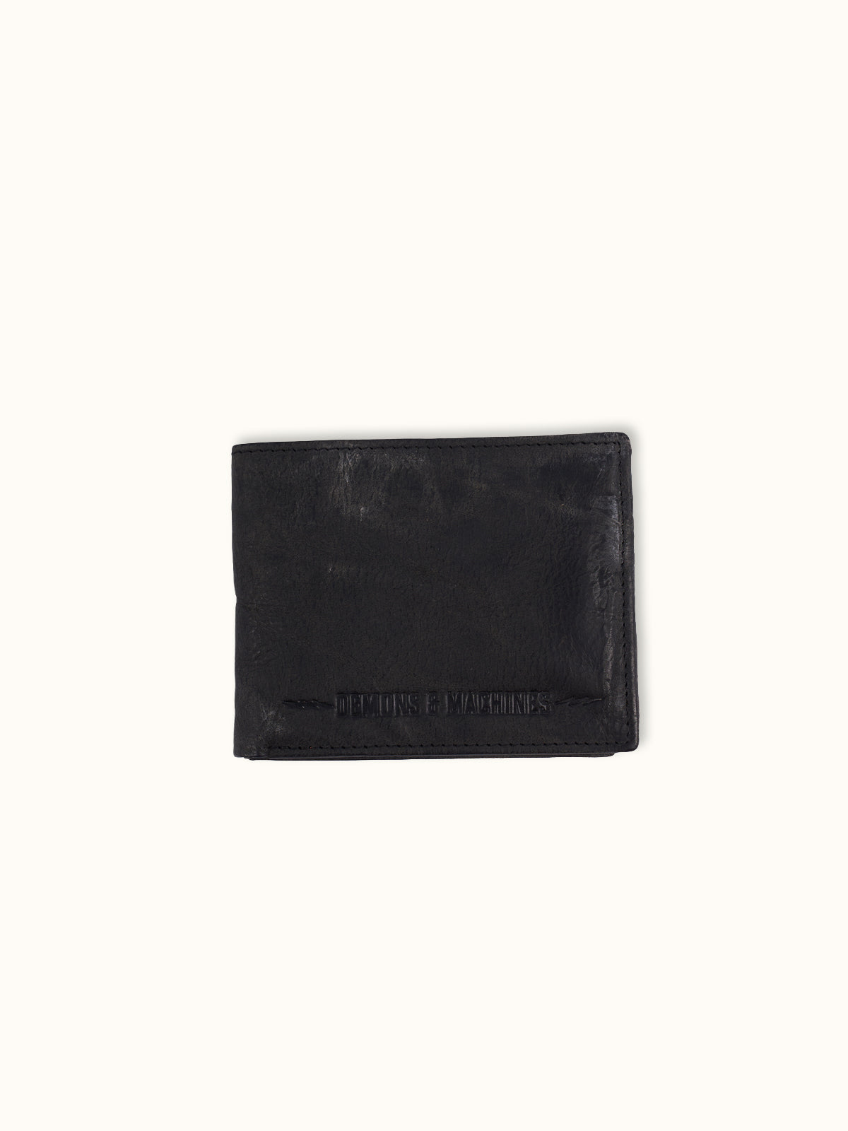 Cartera Triple Boston en Negro, vista frontal — piel vacuna vintage. Demons & Machines. #color_negro