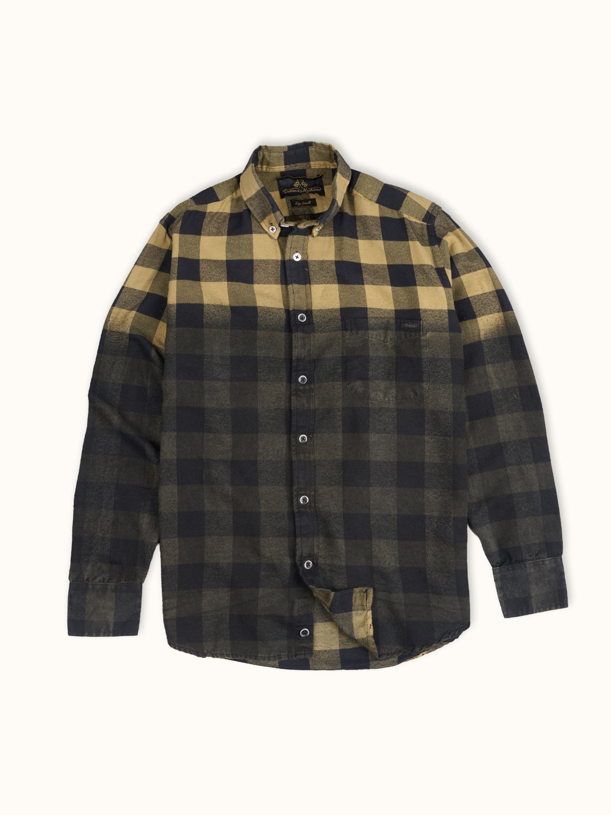 Camisa Colorado de Cuadros Aerografiada en Ocre, vista frontal — franela de algodón. Demons & Machines. #color_ocre