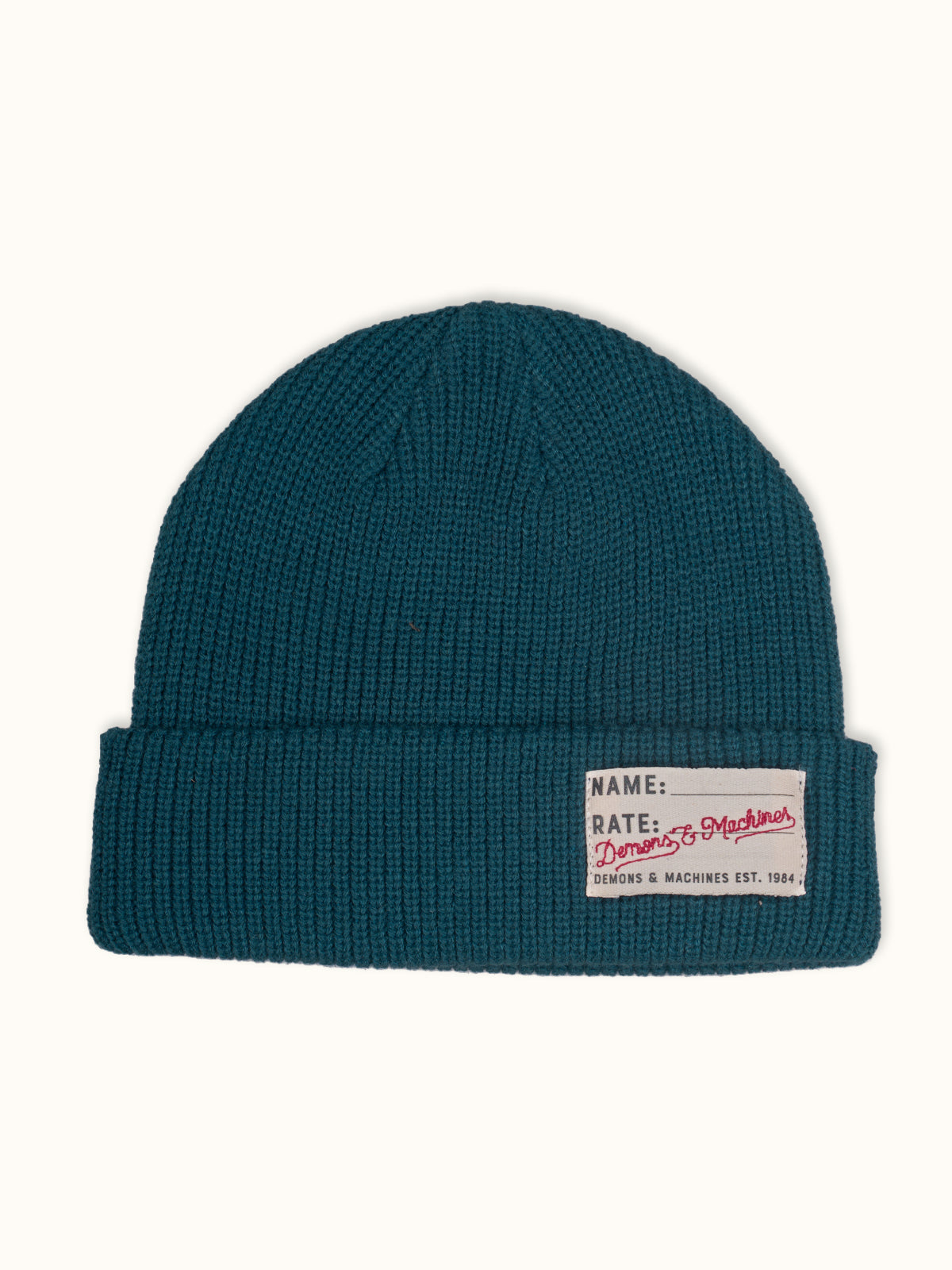 Gorro Tejido Demons en Azul, vista frontal — tejido suave 100% acrílico. Demons & Machines. #color_azul