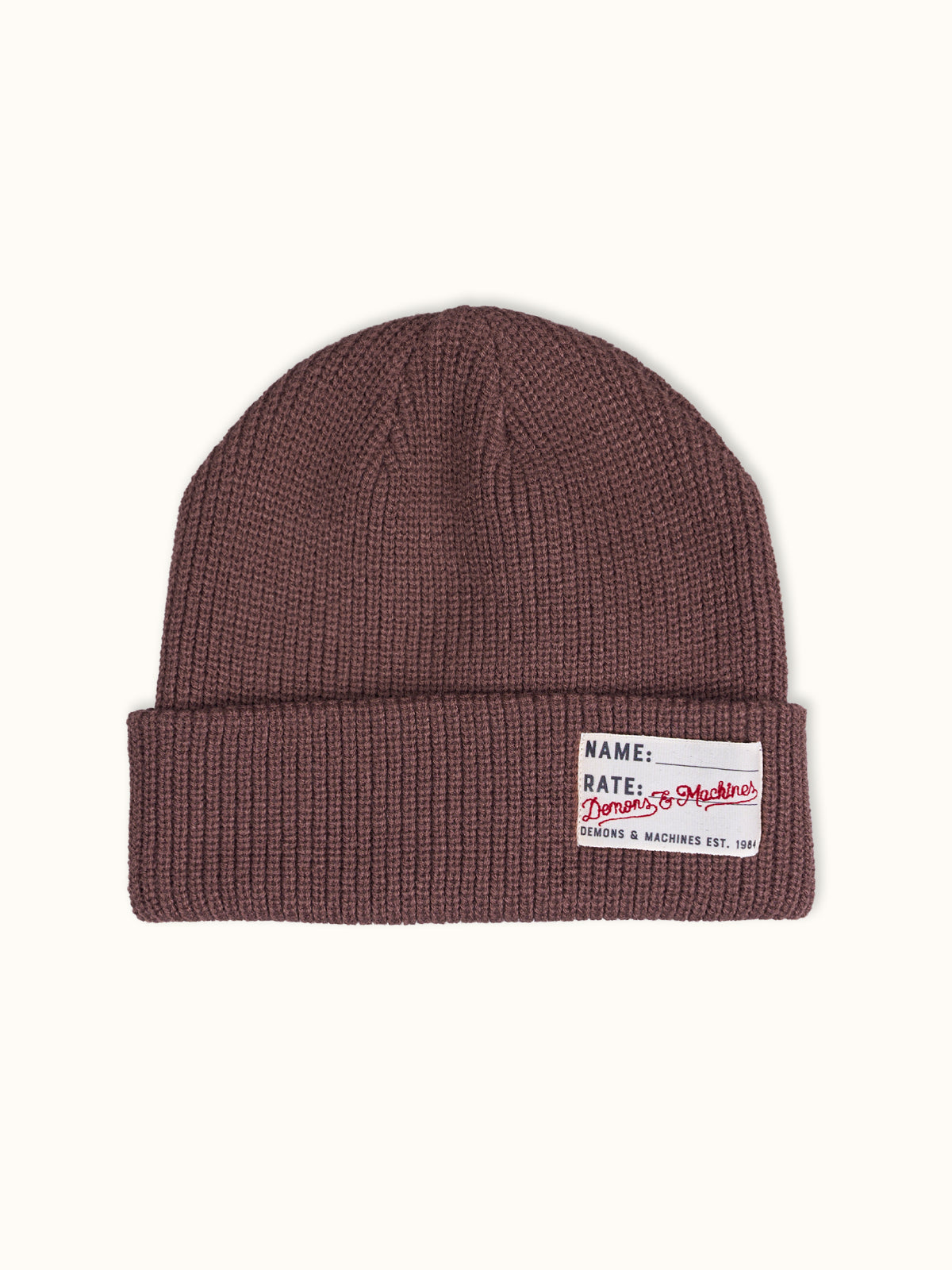 Gorro Tejido Demons en Café, vista frontal — tejido suave 100% acrílico. Demons & Machines. #color_café