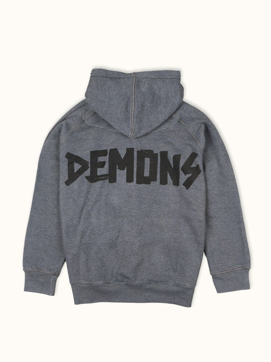 Sudadera con Cierre Prescott Estampada en Gris Oscuro, vista trasera — el estampado en serigrafía. #color_gris_oscuro