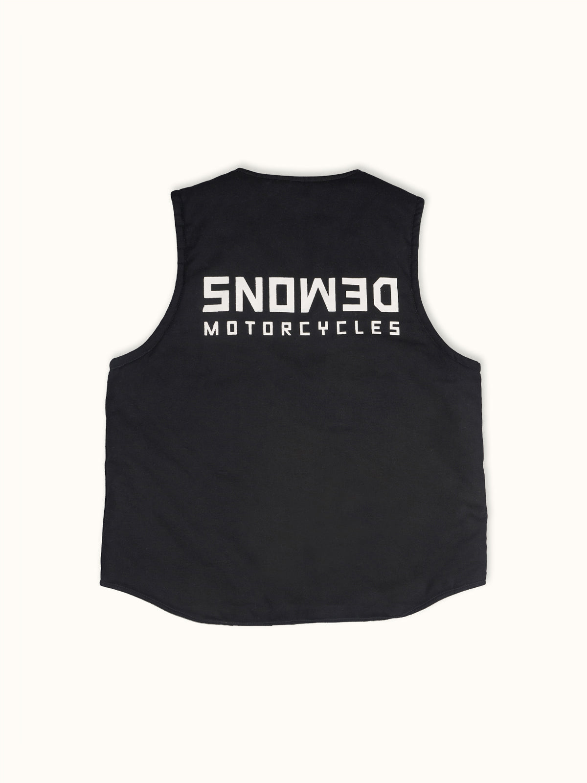 Chaleco State Reversible en Negro, vista trasera — el estampado crudo en serigrafía sobre el lado negro. #color_negro