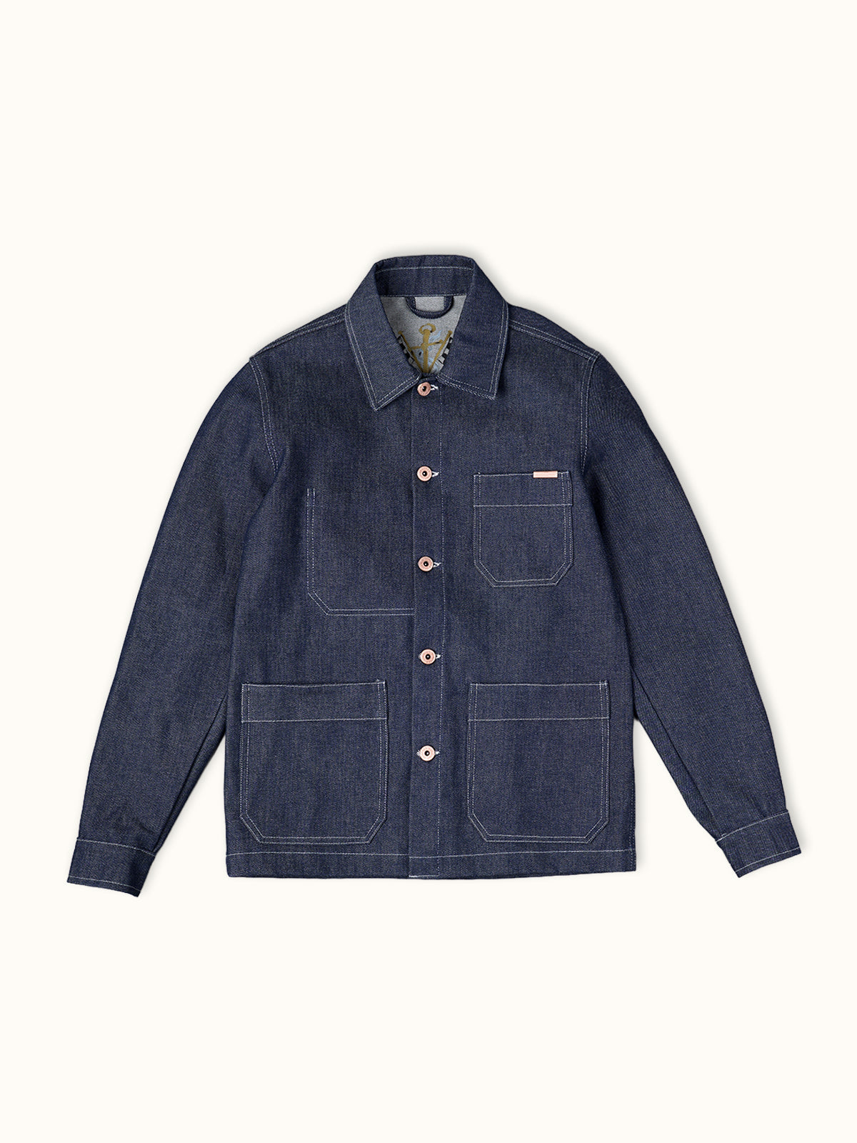 Chamarra Camisera Sendai en Azul Crudo, vista frontal — mezclilla cruda rígida de 14. Demons & Machines. #color_azul_crudo