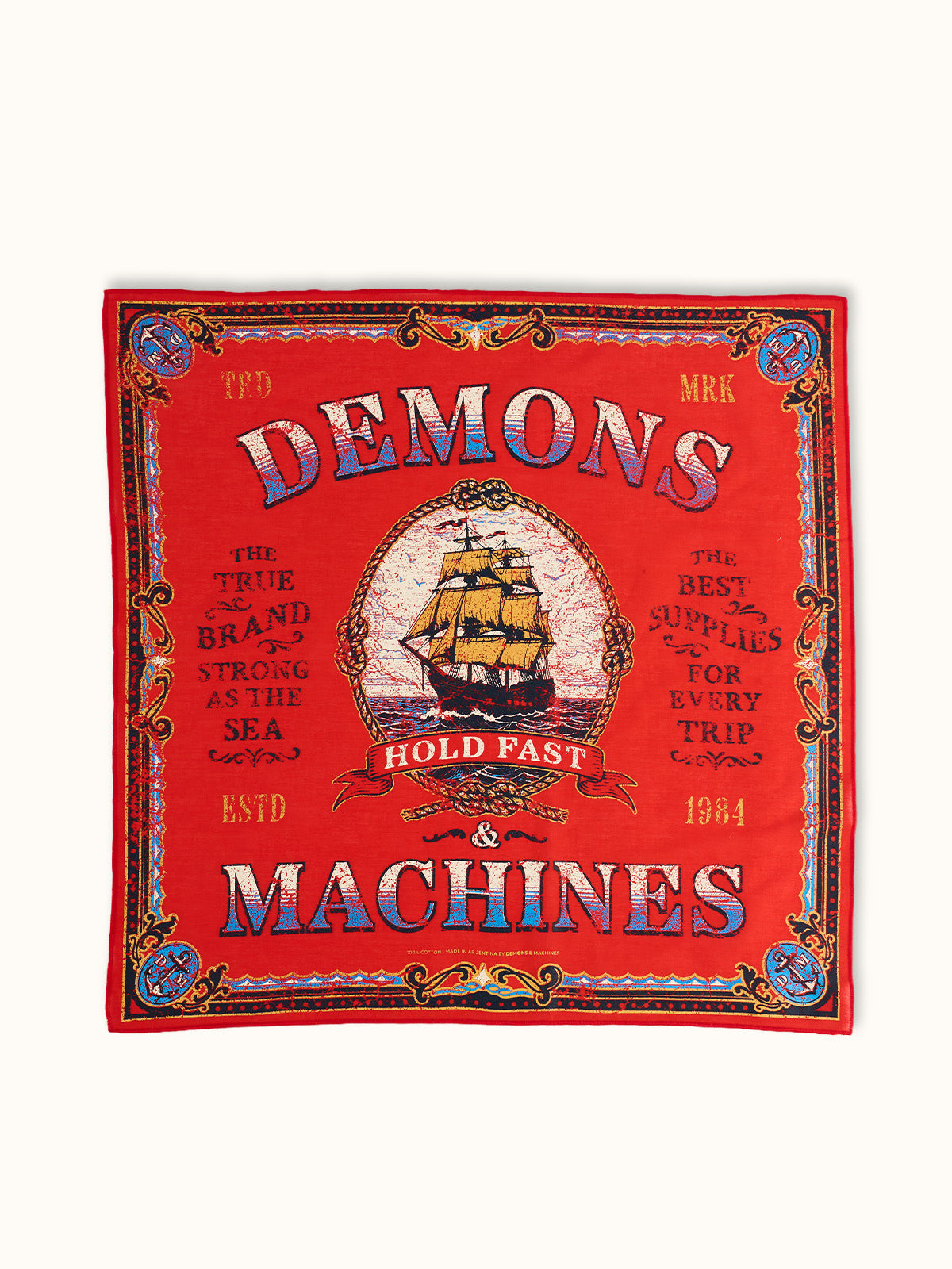 Paliacate Sailor en Rojo, vista frontal — voile ligero de algodón. Demons & Machines. #color_rojo